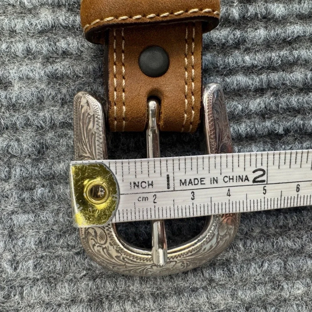 Vtg Justin Belt Mens 36 Brown Leather Silver Tone Buckle Concho Western Cowboy